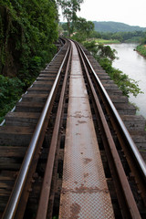 Fototapeta na wymiar The old railway built during World War II in Kanchanaburi
