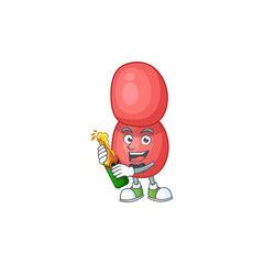 Happy face of neisseria gonorrhoeae cartoon design toast with a bottle of beer