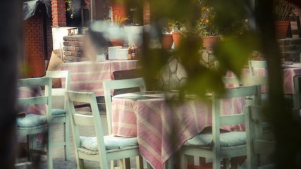 Leaves from tree covering table and chair
