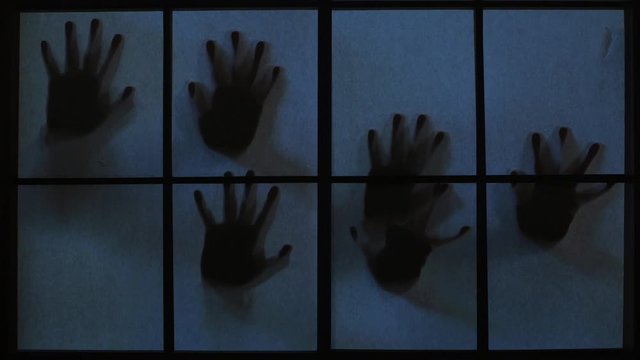 Multiple Giant Ghost Hands Attack Japanese Paper Screen with sounds
