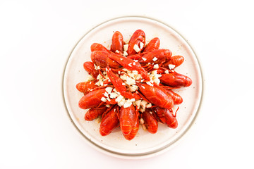 Chinese food with minced garlic and crawfish