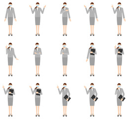 Obraz premium Vector image set of business women in office uniform with mask