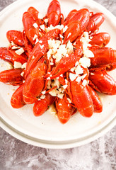 Chinese food with minced garlic and crawfish