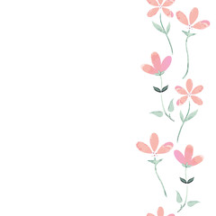 Vector Beautiful Pink Watercolor Wild Florals Seamless Chain Border. Perfect for invitations, scrapbooking and greeting cards.