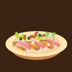 sashimi with mushroom and salad