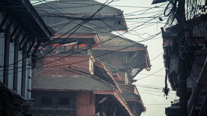 Rows of buildings with layers of roofs