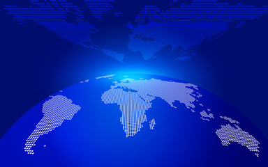 Blue digital earth dawn, internet technology background.