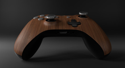 Wood video game controller isolated on darkness background   © chrzanowskiart