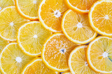 Texture of cut oranges close-up View from above