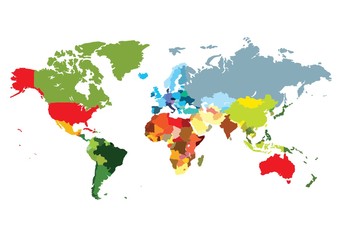 Naklejka premium Mapa świata w kolorowych kolorach