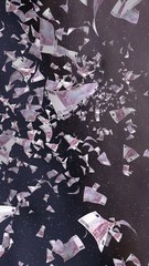 Flying euro banknotes on a outer space starry background. Money flying in the outer space. 500 EURO in color. Vertical orientation. 3D illustration