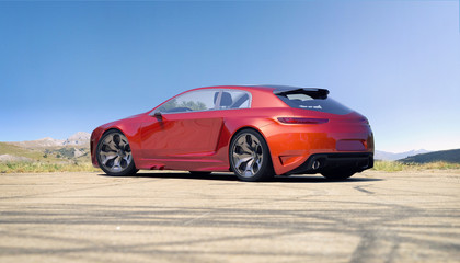 Plakat 3D rendering of a brand-less generic car in studio environment 