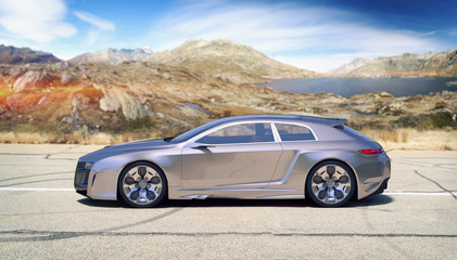 Fototapeta na wymiar 3D rendering of a brand-less generic car in studio environment 