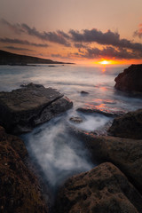 Sunset in the basque coast under Jaizkibel mountain in Hondarribia, Basque Country.