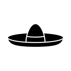 Sombrero cutout silhouette icon. Outline logo of traditional mexican hat. Black simple illustration of broad-brimmed felt or straw accessory for head. Flat isolated vector emblem on white background