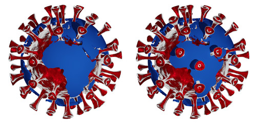 Coronavirus COVID-19 pathogen and earth globe 3d render illustration
