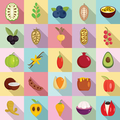 Superfood icons set. Flat set of superfood vector icons for web design
