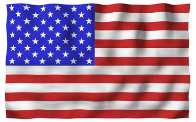 Fototapeta premium Waving flag of the United States of America. Stars and Stripes. State symbol of the USA. 3D illustration
