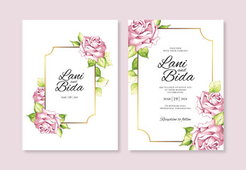 Template invitation wedding card with flower watercolor painting