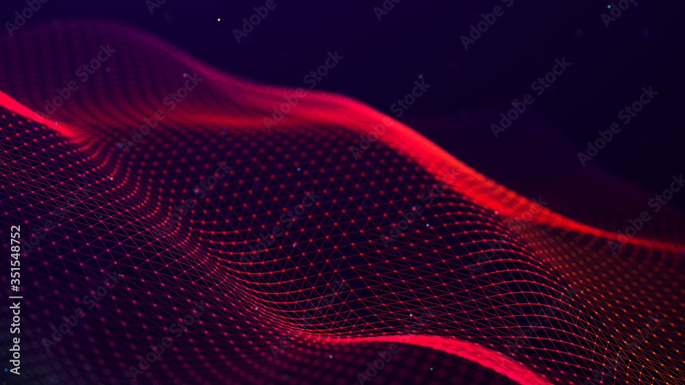 Aufkleber Abstract futuristic wave background. Network connection dots and lines. Digital background. 3d