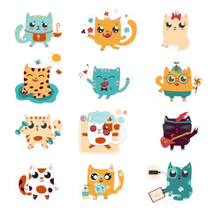 Funny drawn cartoon cats, vector collection