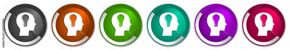 Aufkleber Head icon set, silver metallic chrome border vector web buttons in 6 colors options for webdesign