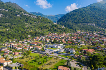 Fototapeta na wymiar Town of Ossuccio, Como Lake, Italy, aerial view from the lake