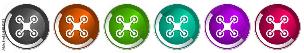 Poster Drone icon set, copter silver metallic chrome border vector web buttons in 6 colors options for webdesign
