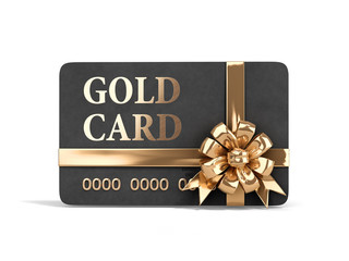 VIP gold card with gold bow 3d render on a white background