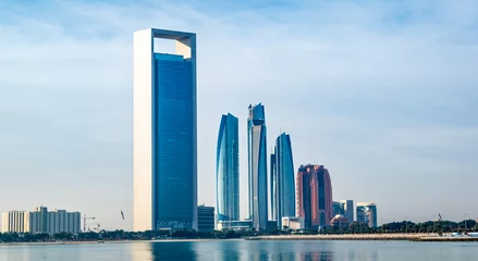 a beautiful sunrise view of Abu Dhabi City from Marina Breakwater Abu Dhabi, UAE, morning, Abu Dhabi sunrise, golden hour