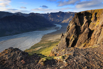 Volcanic alpine landscape in Skaftafell Natural Park, Iceland, Europe
