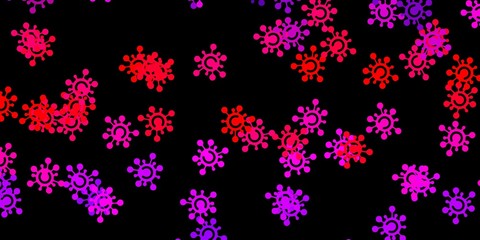 Dark purple, pink vector backdrop with virus symbols.