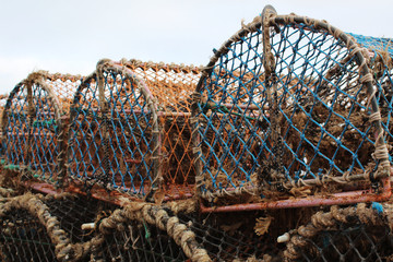 Crab cages on a beach 