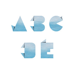 Alphabet letters A B C D E with blue origami paper