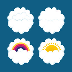 Weather icons. Clouds, rainbow and sun hand drawn vector illustrations set. Part of set.