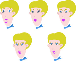 Set of human facial emotions. Face with different expressions. Vector illustration in cartoon style.