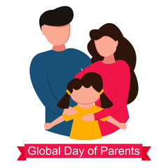 Global Day of Parents.Happy family together. Mother, father and daughter. Vector illustration in flat style.