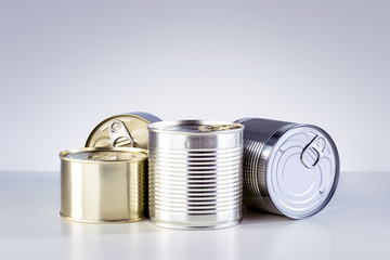 Canned Food. Different types of canned food on the table.
