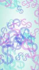 Multicolored translucent dollar signs on white background. Red tones. 3D illustration