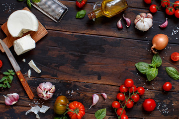 South Italian cheese cacioricotta with vegetables, herbs and olive oil