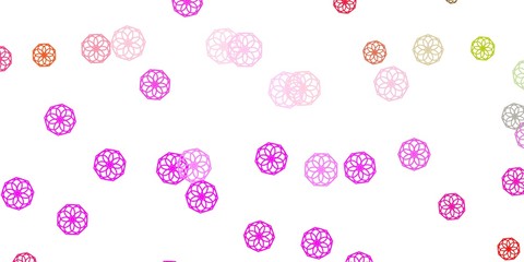 Light Pink, Green vector doodle template with flowers.