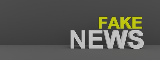 3d render, 3d  illustration, simple concept of header, caps or screensavers for electronic media, with fake news lettering for news media

