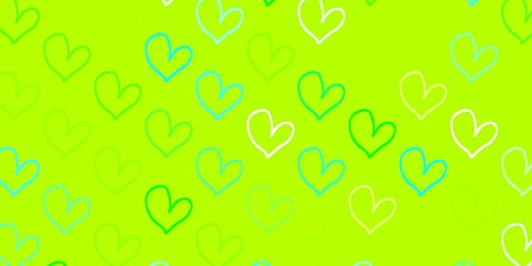 Light Blue, Green vector template with doodle hearts.