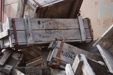 Fototapeta na wymiar Old wooden remains in the Russian ghost town Pyramiden on Spitsbergen.