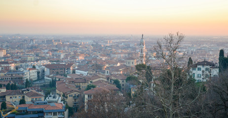 Bergamo The ancient gate of Bergamo. Top view of the city
