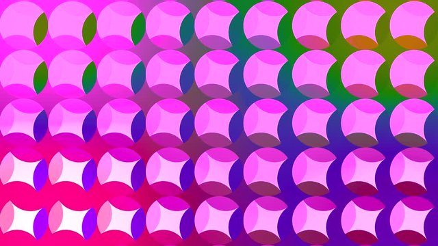 Animated colorful dot pattern background. Stock animation. Rows of increasing circles and dots between them create colorful patterned background