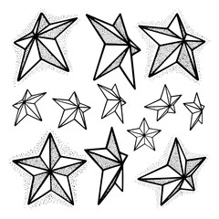 Fototapeta premium Stars. Hand drawn stars vector illustrations set. Vintage style outline isometric stars sketch graphic. Part of set.