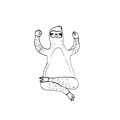Sloth, tropical animals. A sloth meditates. Vector illustration in doodle style. Isolated objects on the former background.
