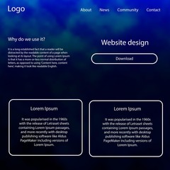Obraz premium Dark BLUE vector wireframe kit with galaxy stars. Modern Style guide with colorful gradient sky in its header. This template you can use for websites.