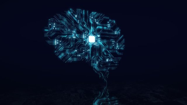 Artificial intelligence (AI), data mining, deep learning modern computer technologies. 
Brain representing artificial intelligence with printed circuit board (PCB).